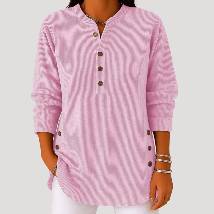 Women's Ribbed Long Sleeve Blouse with Buttons