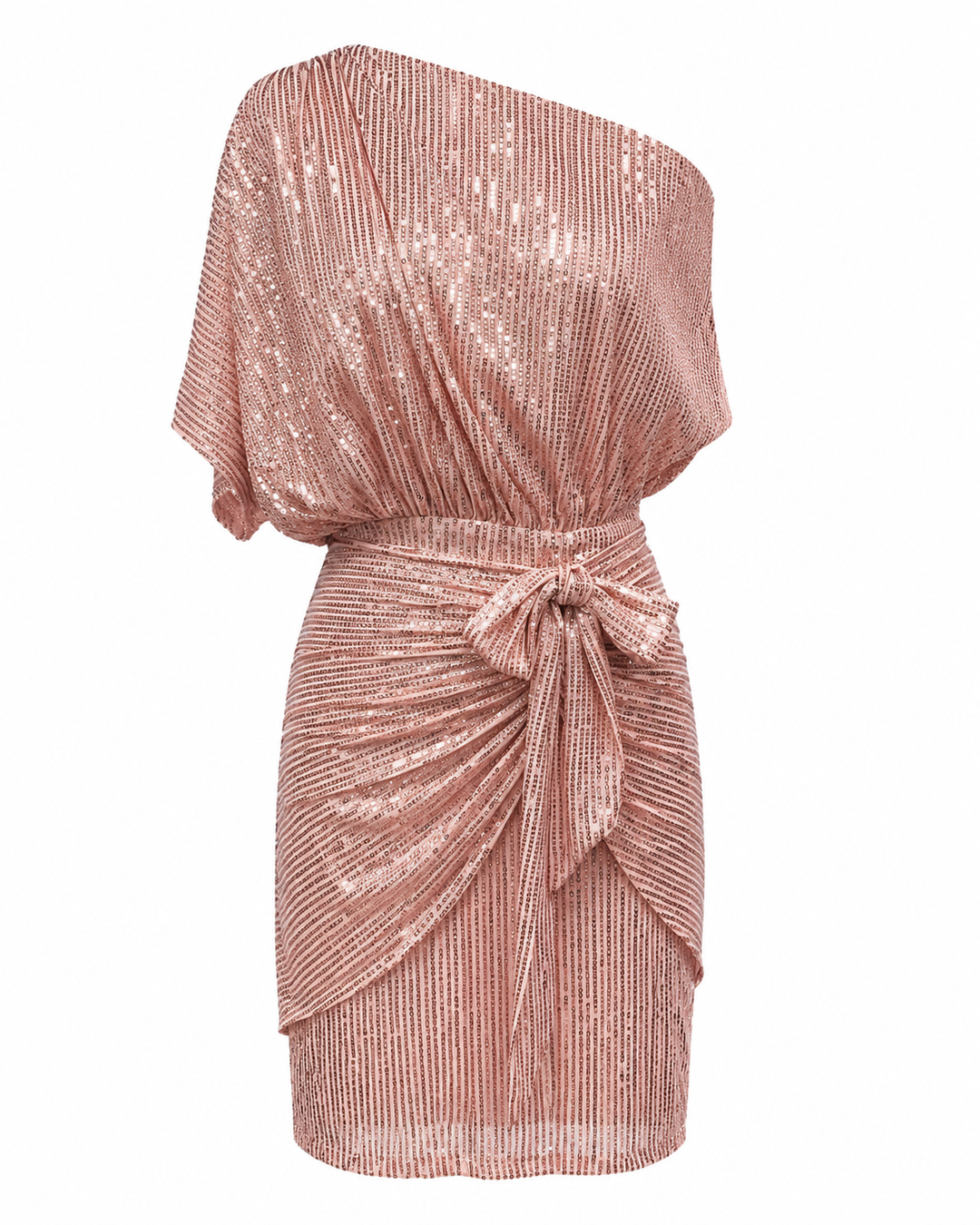 Sequined Ladies Midi Dress with One-Shoulder and Bow Detail