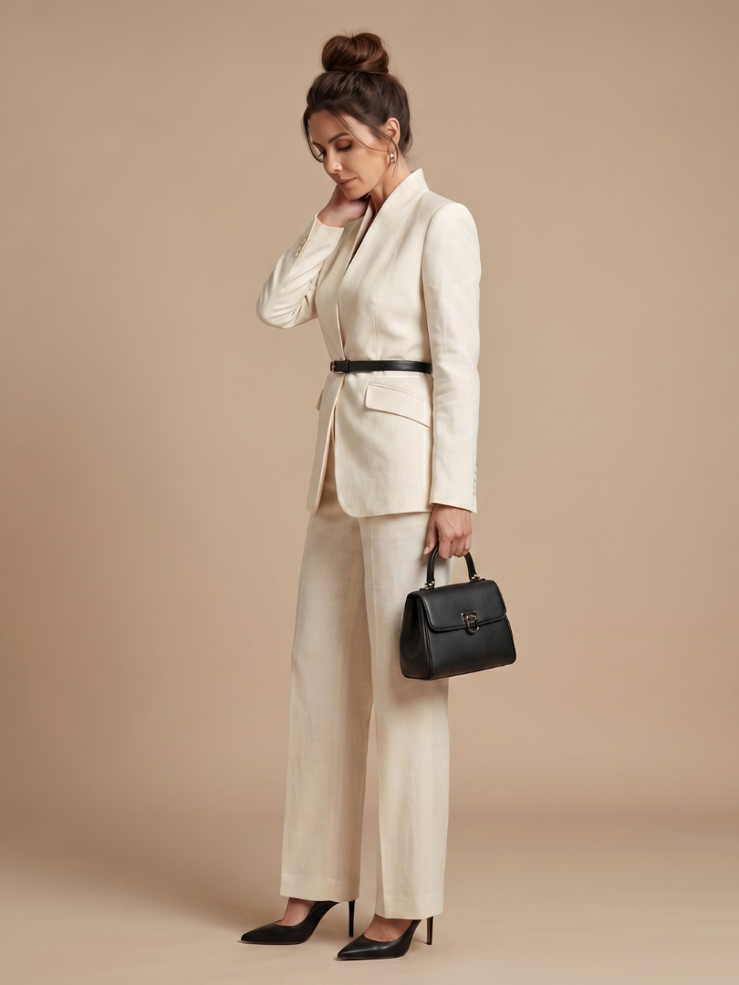Delta Structured Stand Collar Tailored Suit - Elena Harper