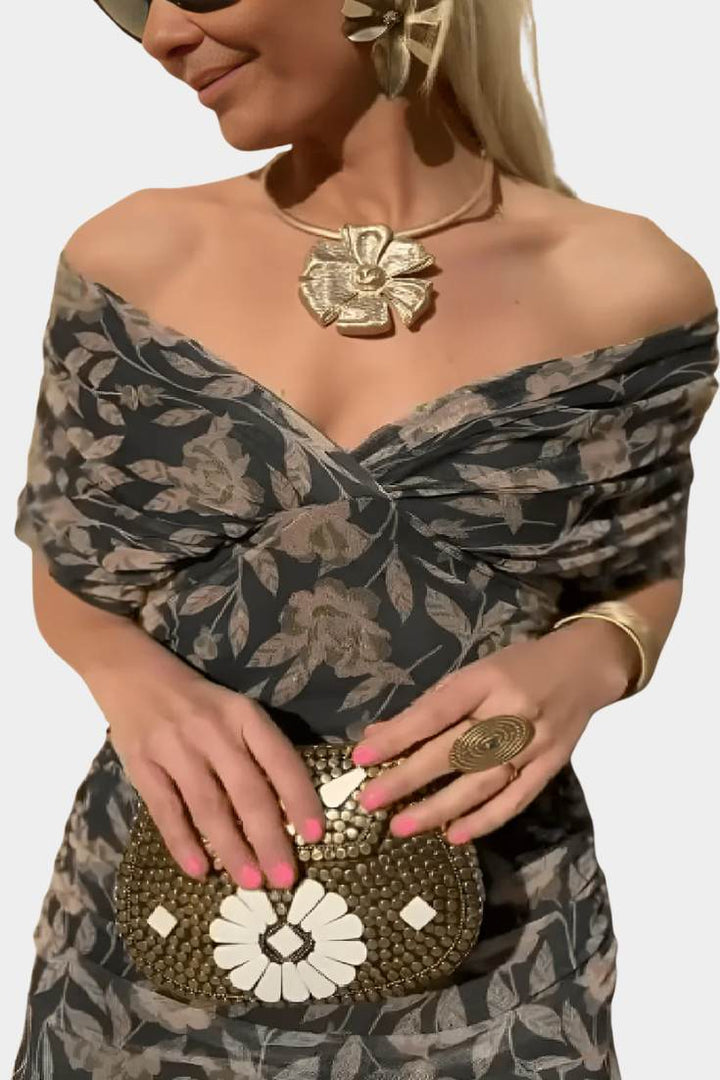 Women's Elegant Off-Shoulder Summer Dress with Pleats