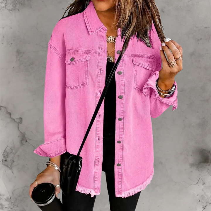 Kian Casual Denim Jacket with Buttons, view 2 - Elena Harper