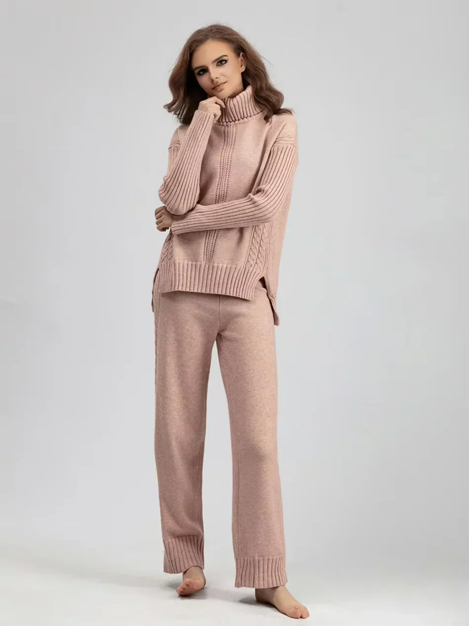 Scarlett | Chic High-Neck Knit Sweater & Loose Pants Set