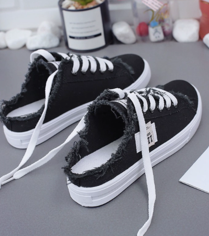 Lily | The New Frayed Denim Fabric Slip-On Sneakers