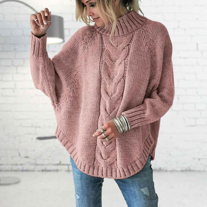 Blue Knit Turtleneck Sweater for Women – Loose and Casual Pullover