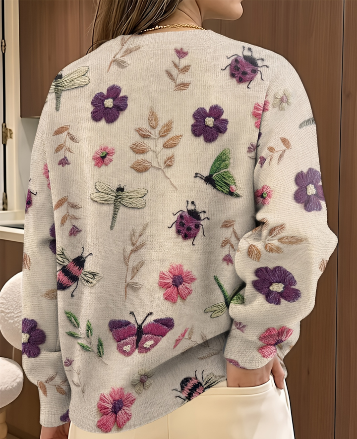 Lesa Pullover with Flower and Insect Pattern, view 4 - Elena Harper