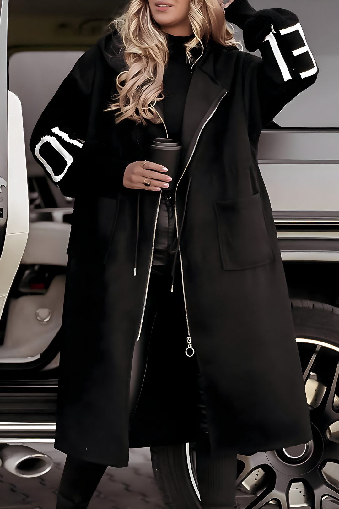 Women's Winter Jacket with Knit Sleeves and Hood