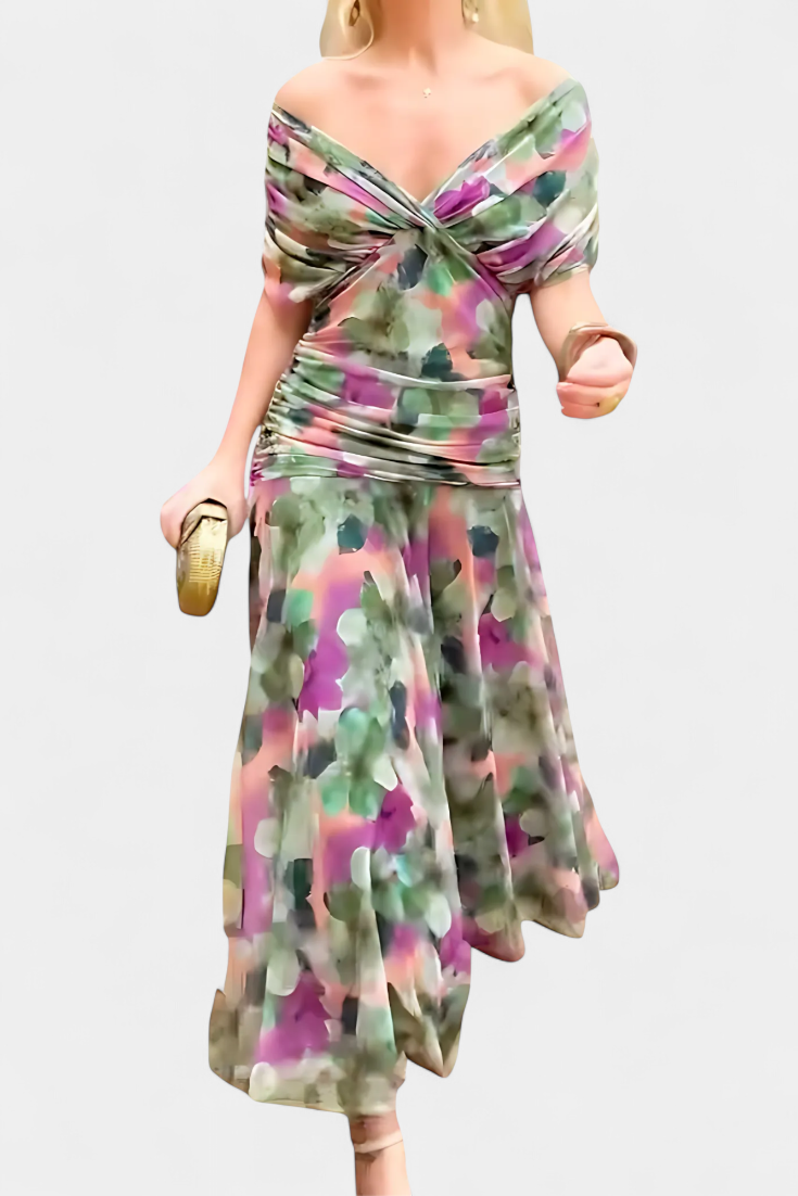 Florendra | Long V-neck Dress with Floral Print