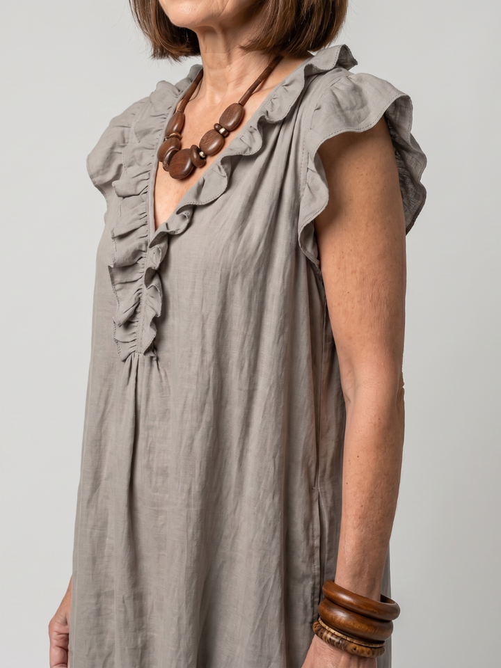 Women's Sleeveless Ruffle Trim Midi Dress - Flowing & Comfortable
