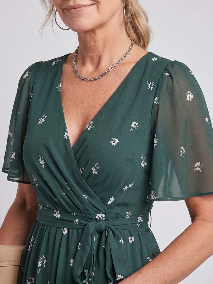 Women's Floral Print Flutter Sleeve Midi Dress for Effortless Style