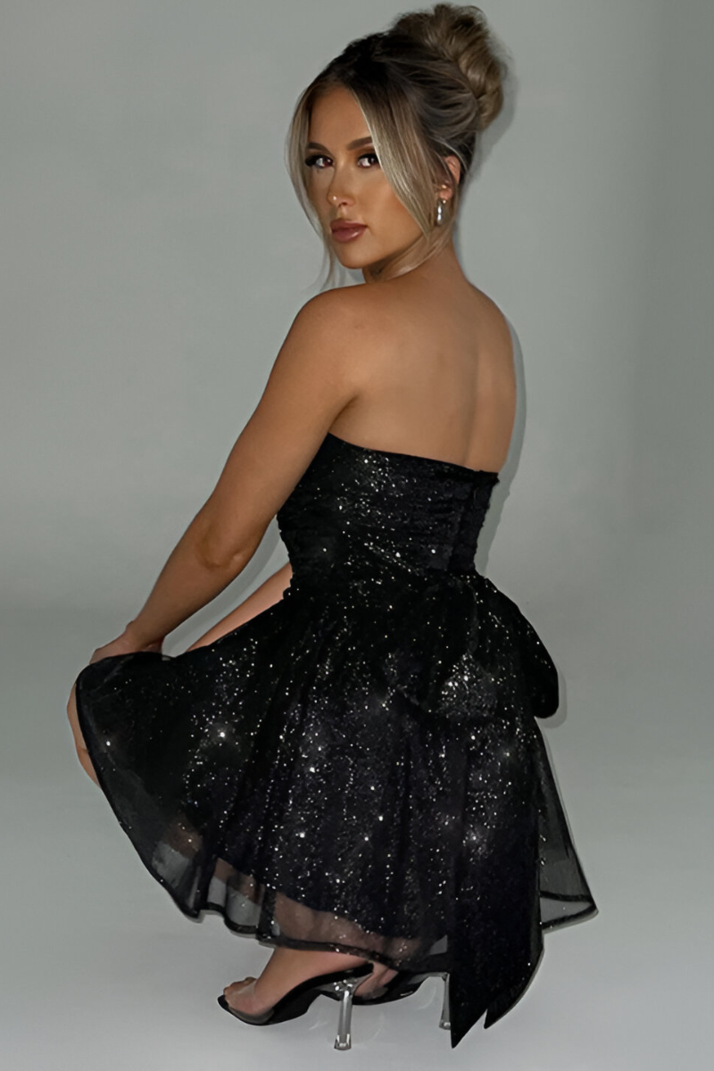 Elara™ | Strapless Glitters Cocktail Dress