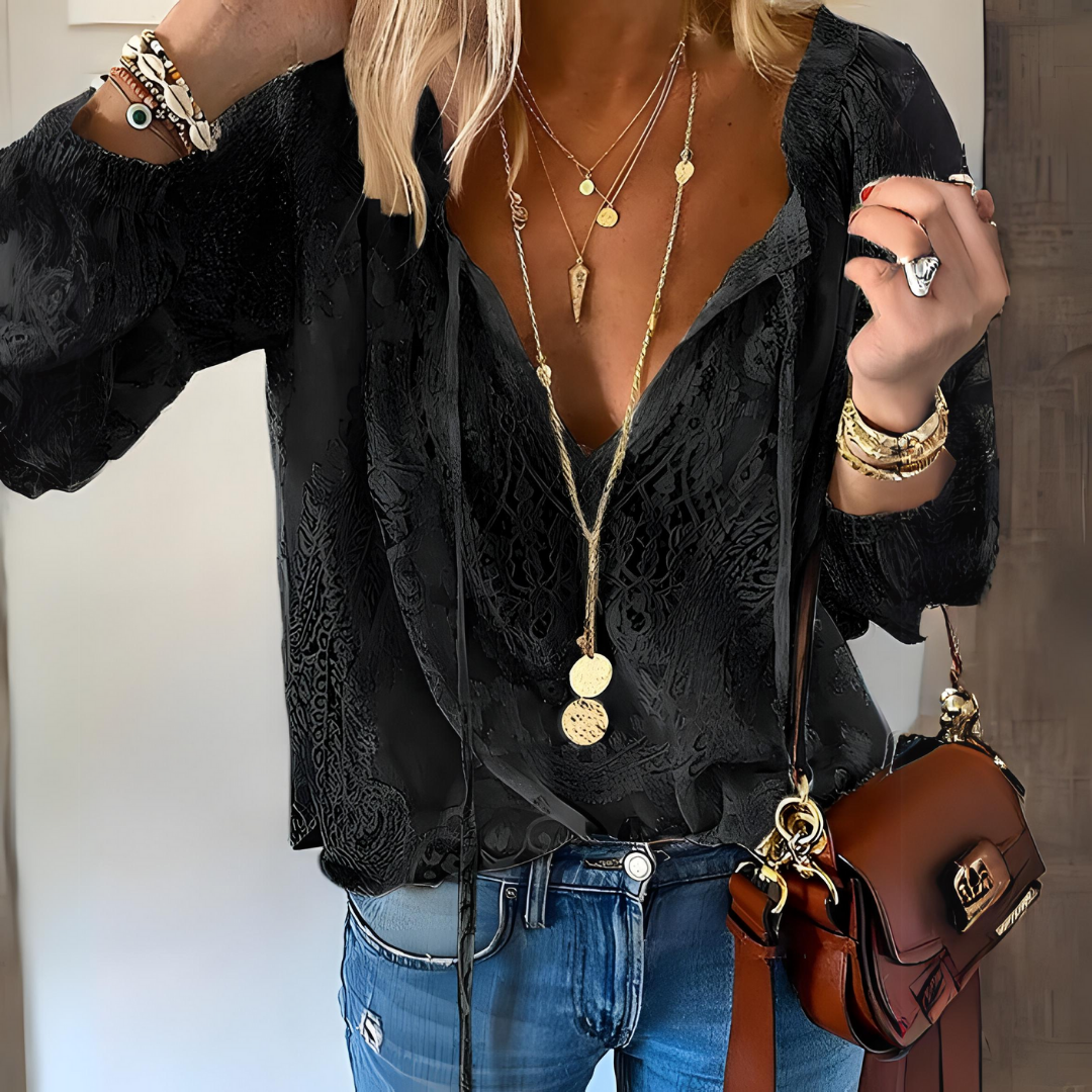 Glenda | Elegant Boho Lace V-Neck Blouse
