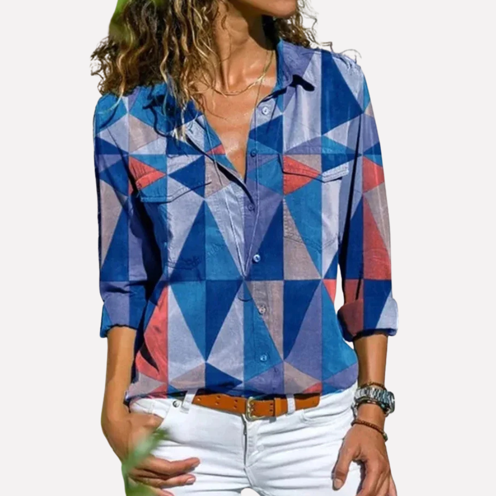 Luna | Vibrant Geometric Print Blouse with Long Sleeves
