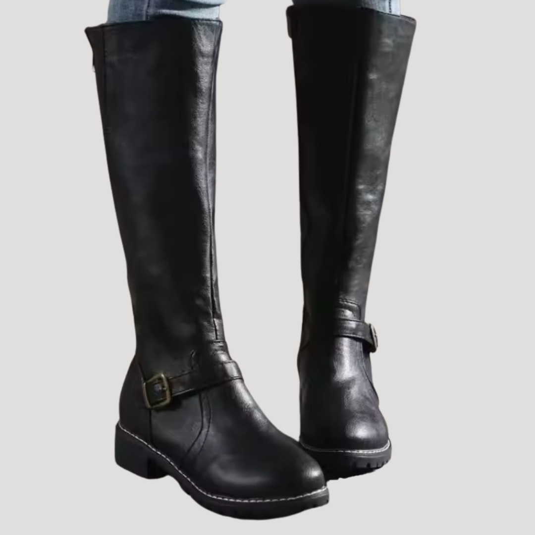 High Women's Riding Boots with Buckle Detail