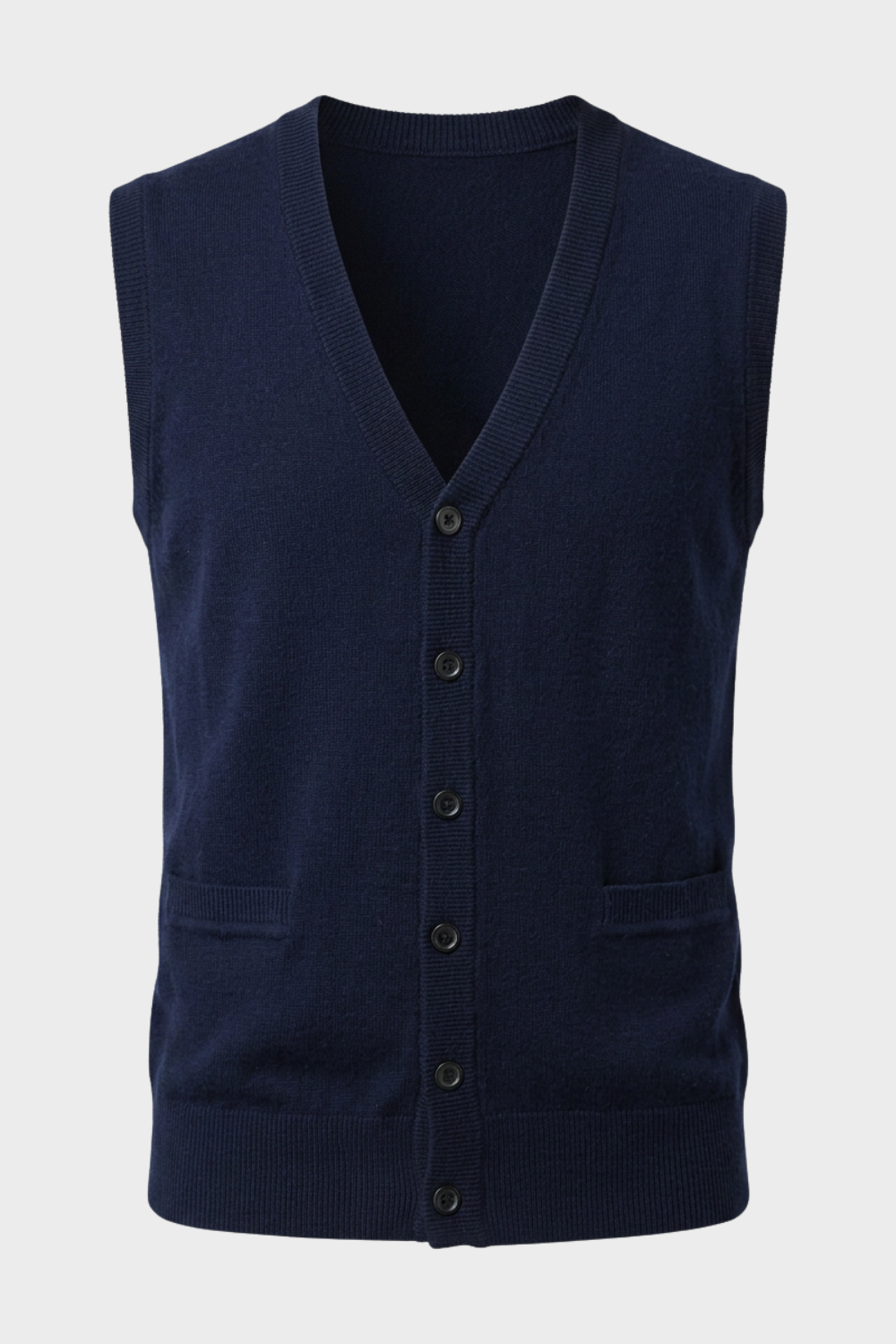 Men's Knitted Vest with V-Neck and Button Placket