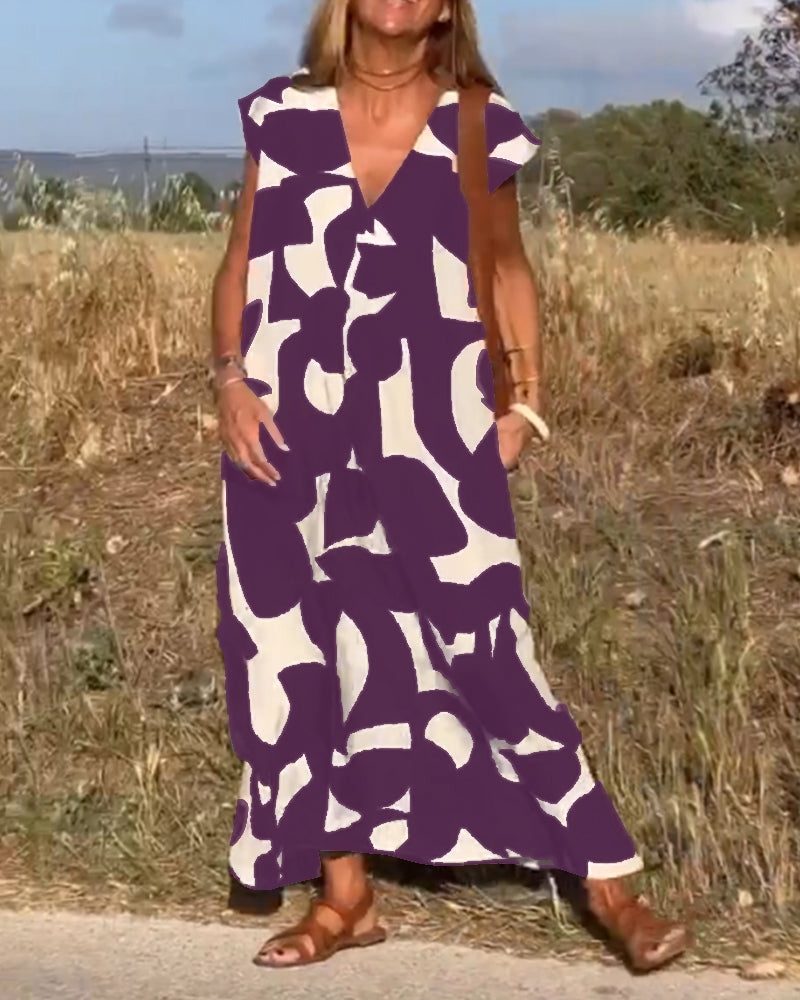 Sophie - V-neck Printed Maxi Dress