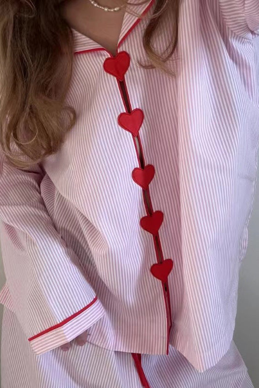 Pajama Set Two Piece Heart Button Lounge Set