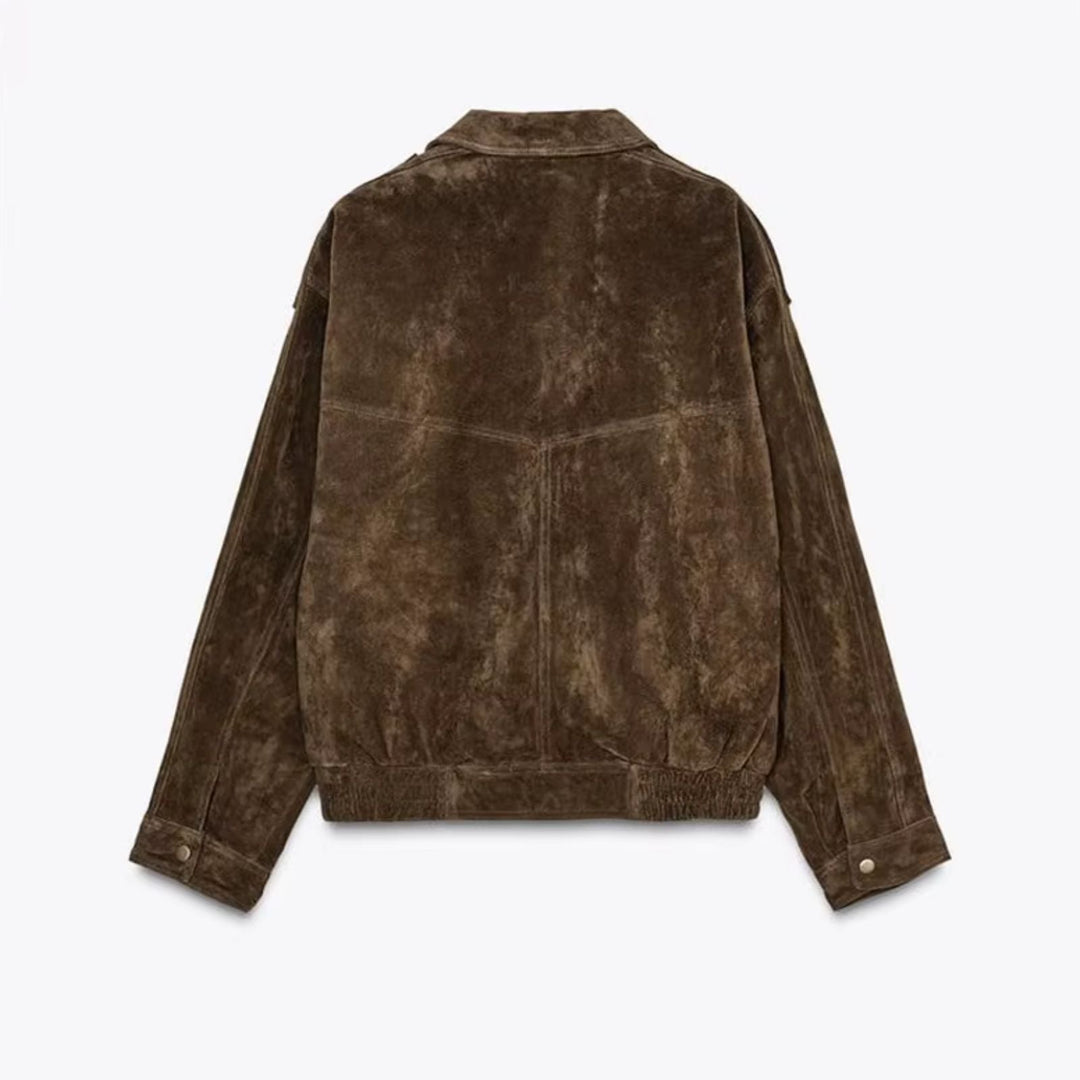 Oversized women's suede-effect jacket with a loose fit for everyday urban style