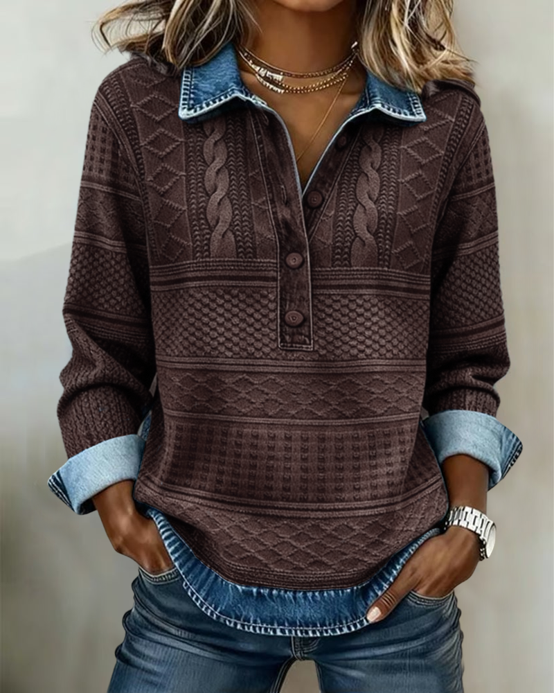 Amelia Trendy Half-Button Pullover Sweatshirt - Elena Harper