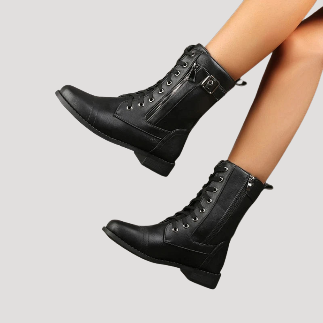 Mid-Calf Women's Boots with Laces and Side Zip