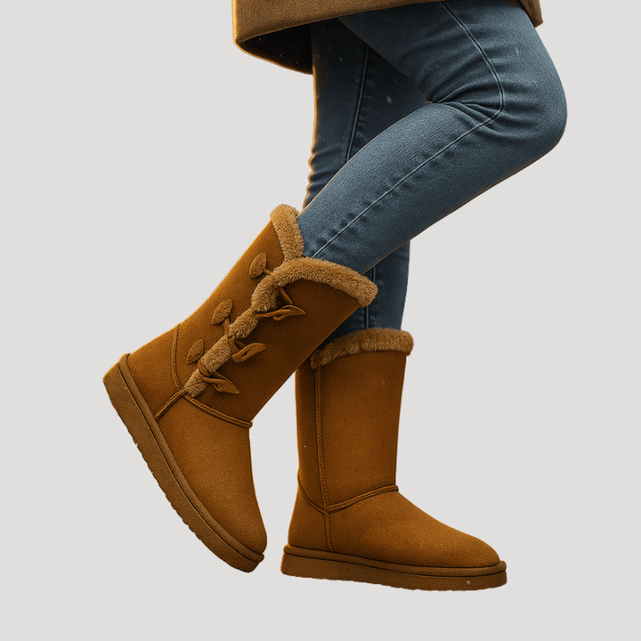 Women's High Boots Lined with Side Buckles