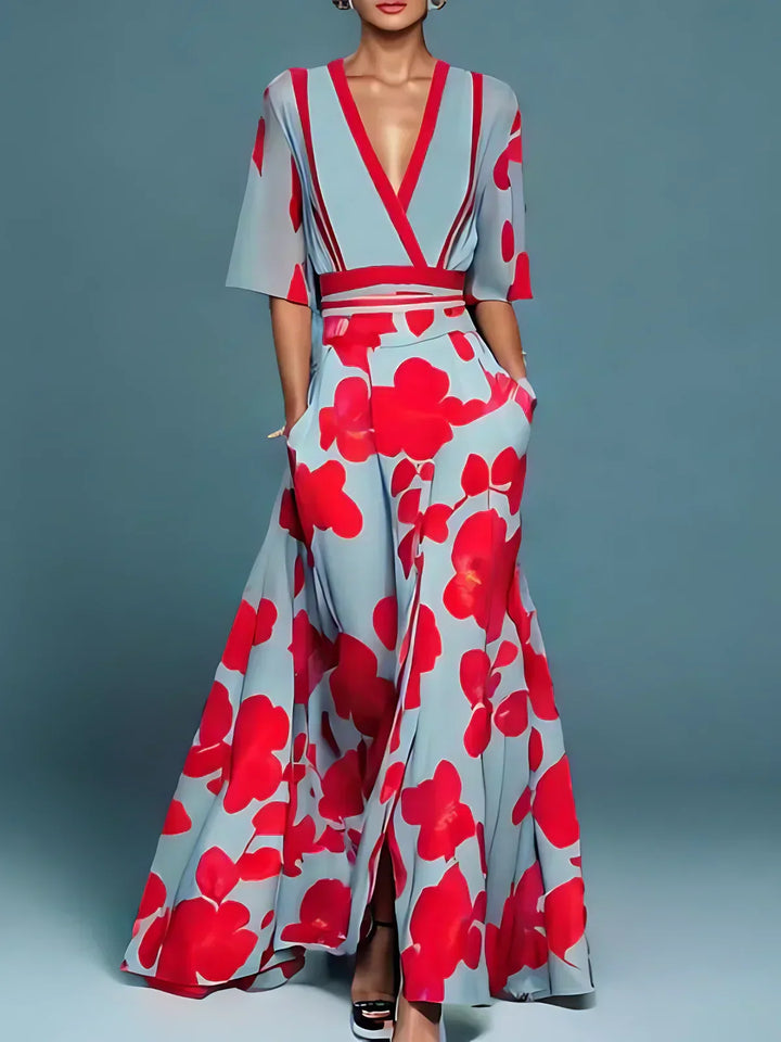 Cosette Elegant Flowing Maxi Dress with V-Neck - Elena Harper
