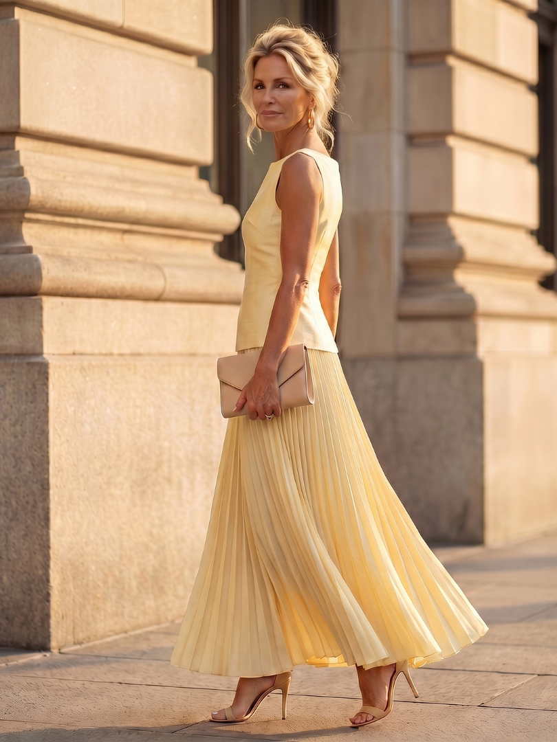 Women's Structured Bodice Pleated Skirt Set