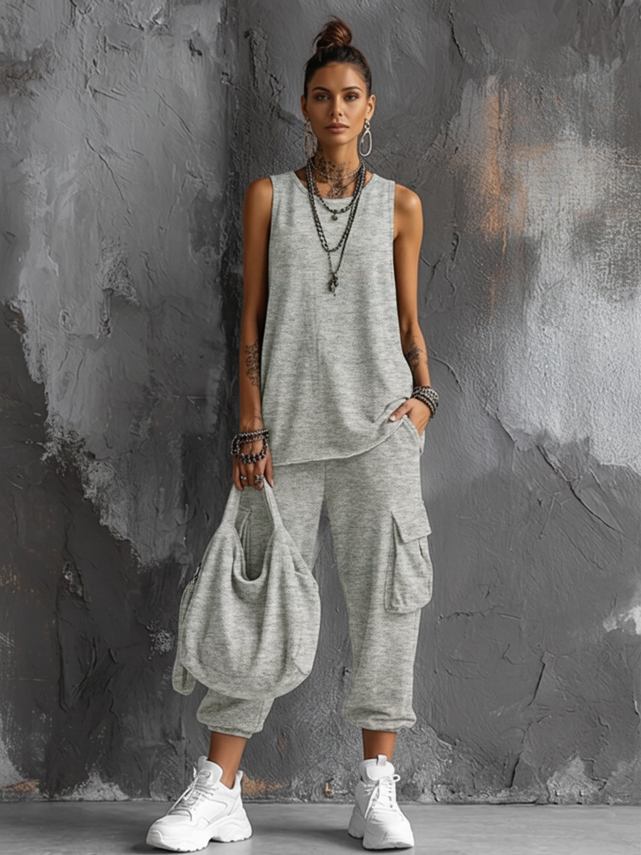 Women's Leisure Set: Dark Gray Hobby Top + Jogging Pants
