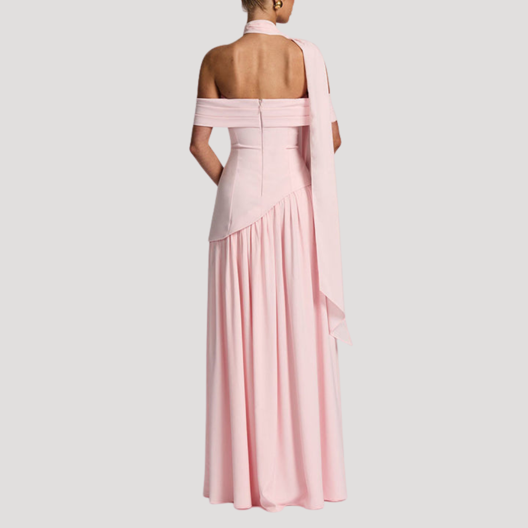 Elegant Off-Shoulder Pleated Long Dress for Women