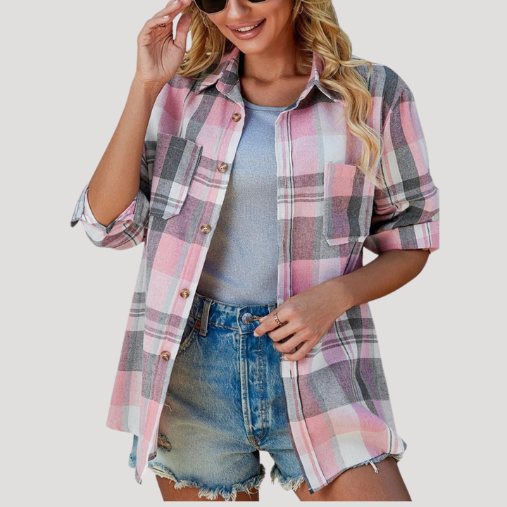 Casual Button-Up Checkered Shirt for Women