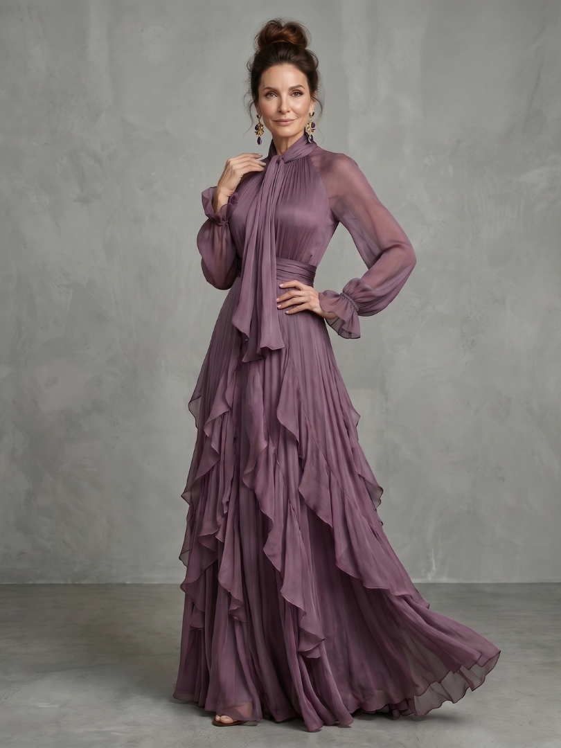 Demetria Tie Neck Ruffle Tiered Maxi Dress - Elena Harper