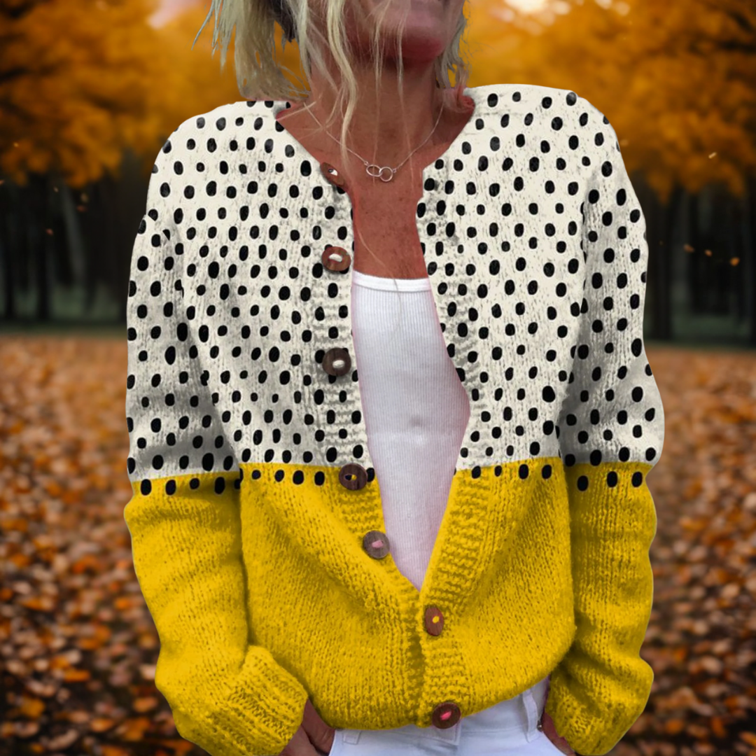 Ladies' Cardigan with Polka Dot Print – Knitted Open Cardigan