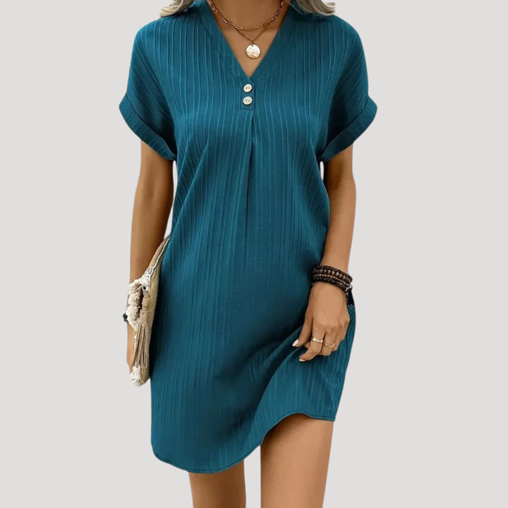 Casual Short Dress for Women with V-Neck Textured