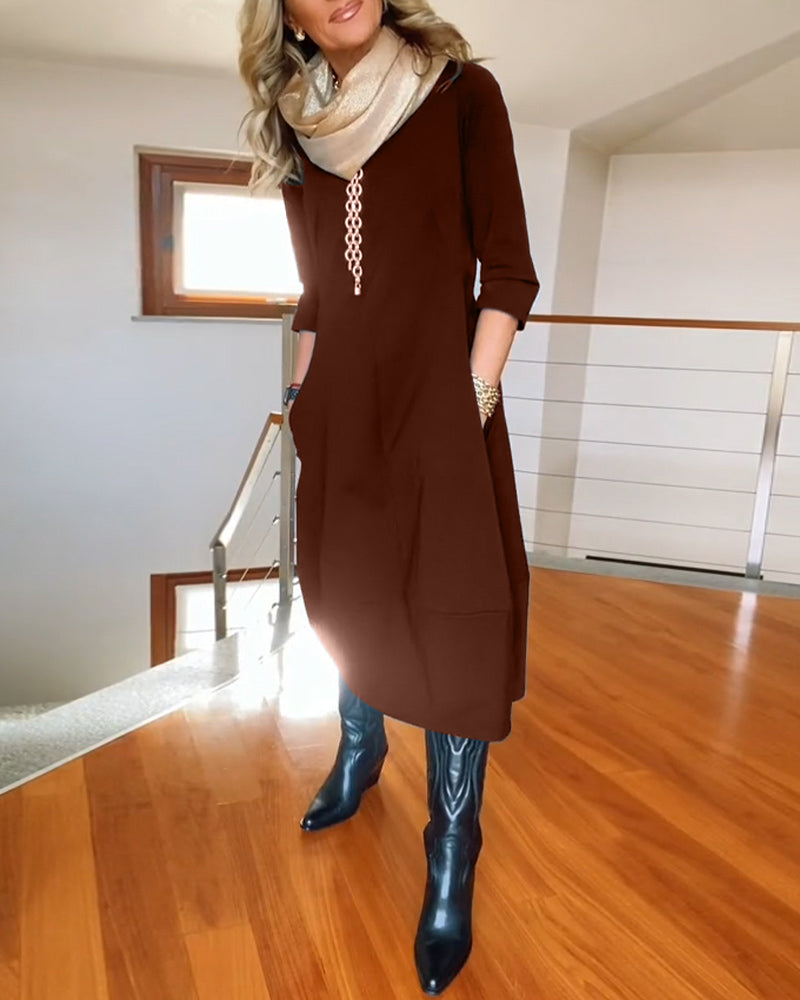 Elegant Vintage Maxi Dress for Women with Pockets
