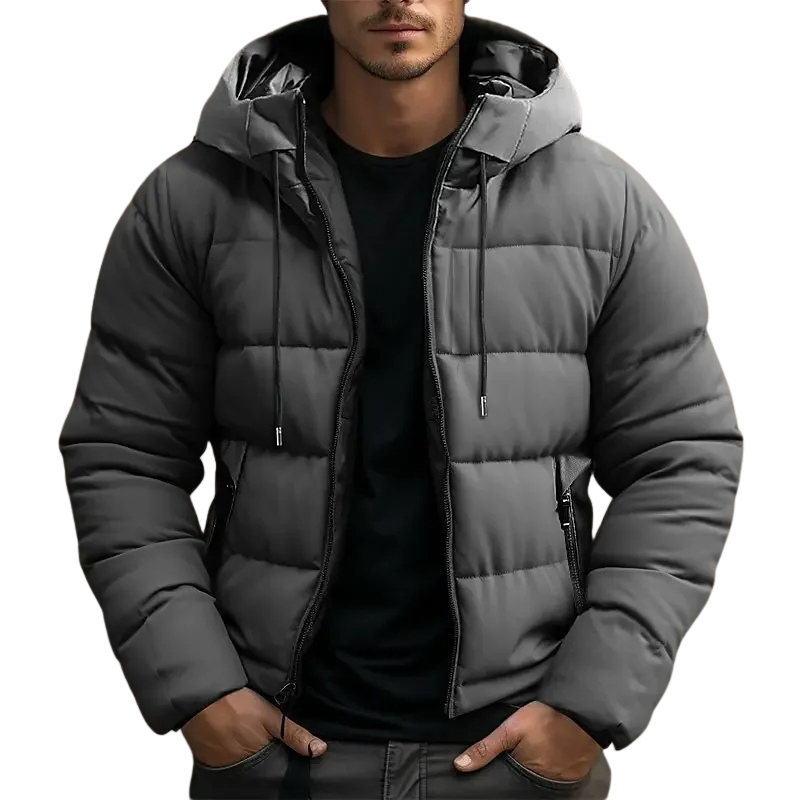 Men's Hooded Quilted Puffer Jacket – Warmth & Style for Winter