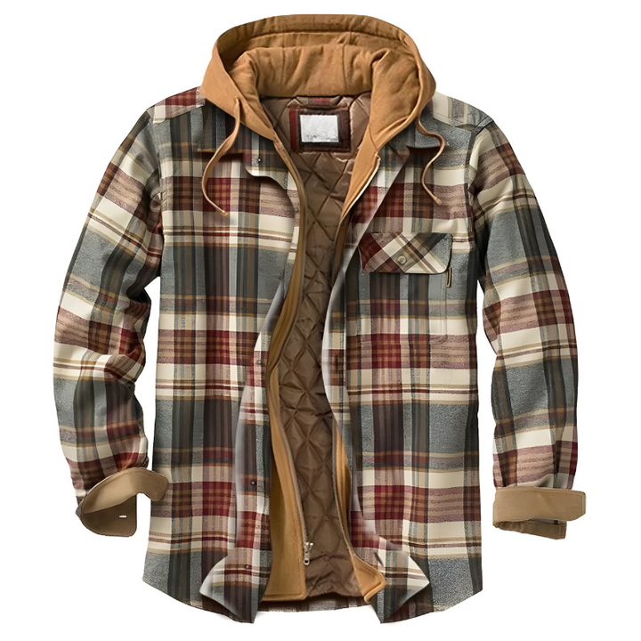 Bram Comfortable Patchwork Jacket with Hood, view 2 - Elena Harper