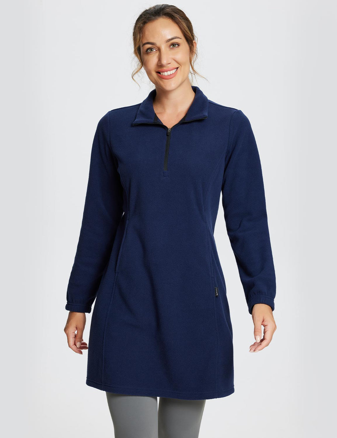 Women's Winter Tunic Dress with Half Zip, High Collar, and Kangaroo Pocket