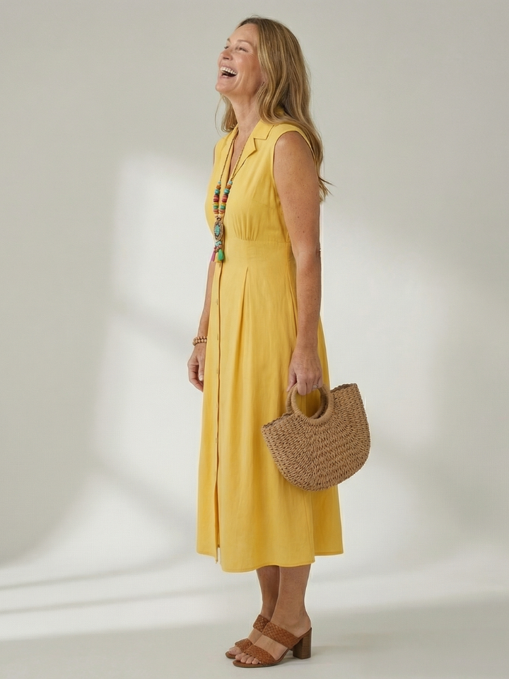 Women's Stack Button Midi Dress – Effortless Style