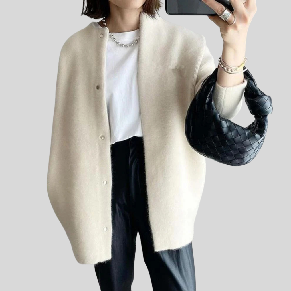 Women's Button-Front Cardigan with Ribbed Cuffs