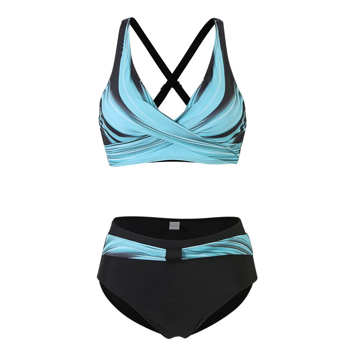High-Waisted Bikini Set with Stylish Print, view 5 - Elena Harper