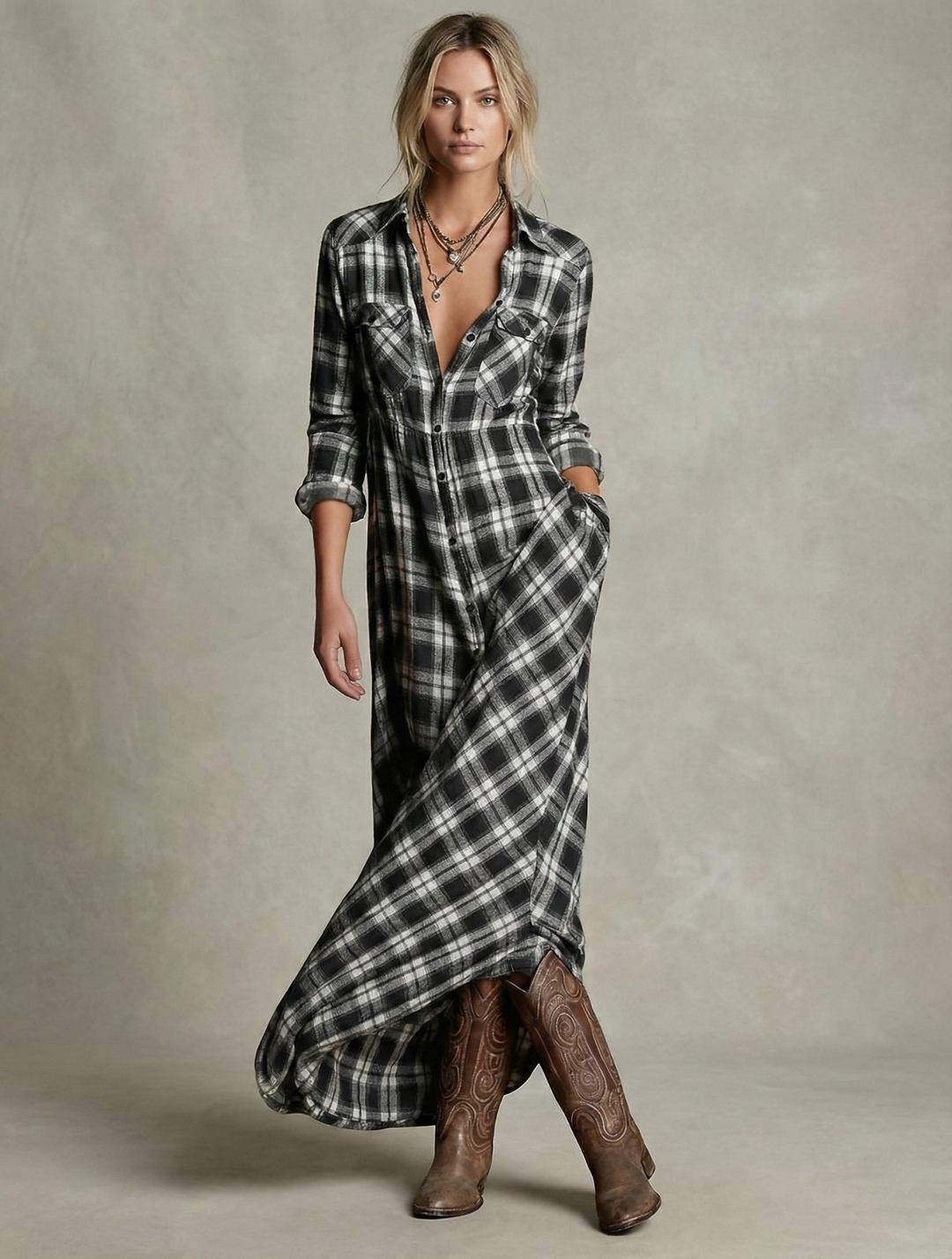 Rosa™  |  Emerald Check Shirt Dress