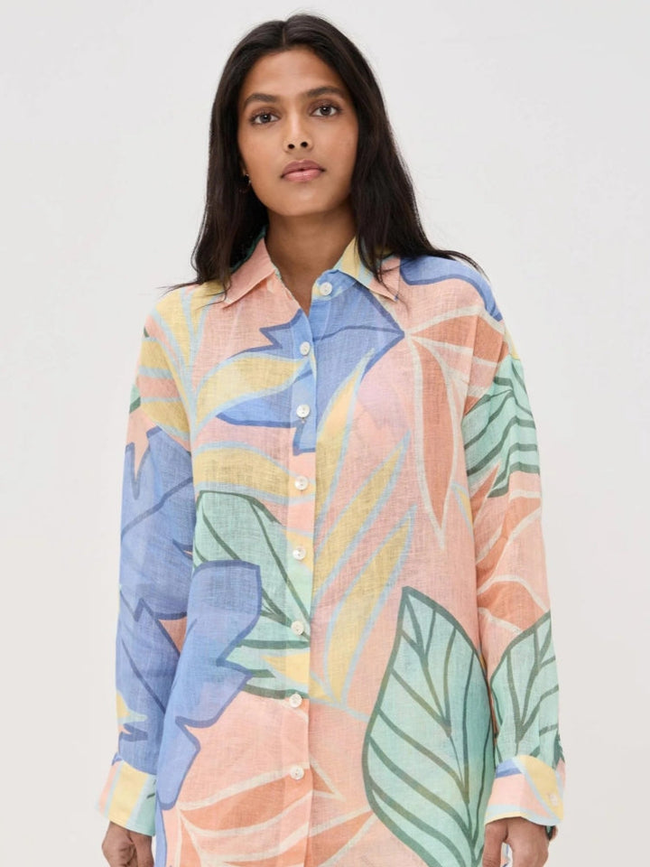 Playa Boyfriend Tropical Leaf Printed Short Set