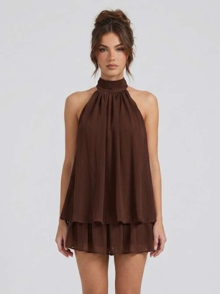 Short Women's Dress Backless Halter Neck – Ruffled Summer Dress