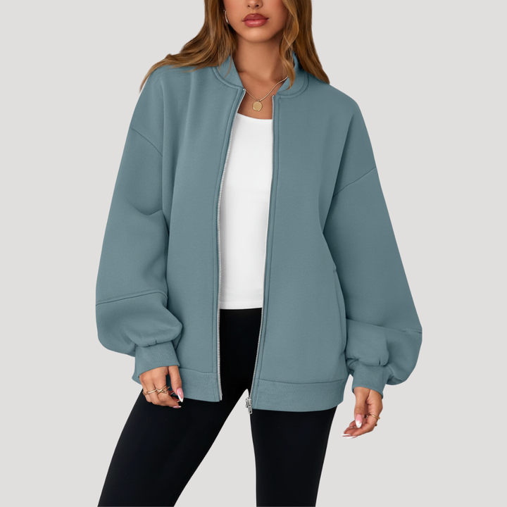 Oversized Women's Bomber Jacket with Zipper Closure