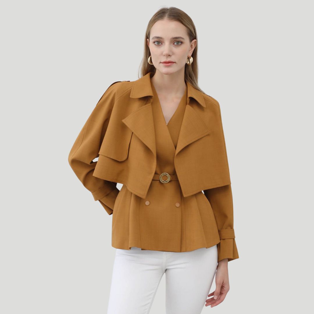 Peplum Jacket with a Striking Collar and Waist-Fitting Design - Gemma