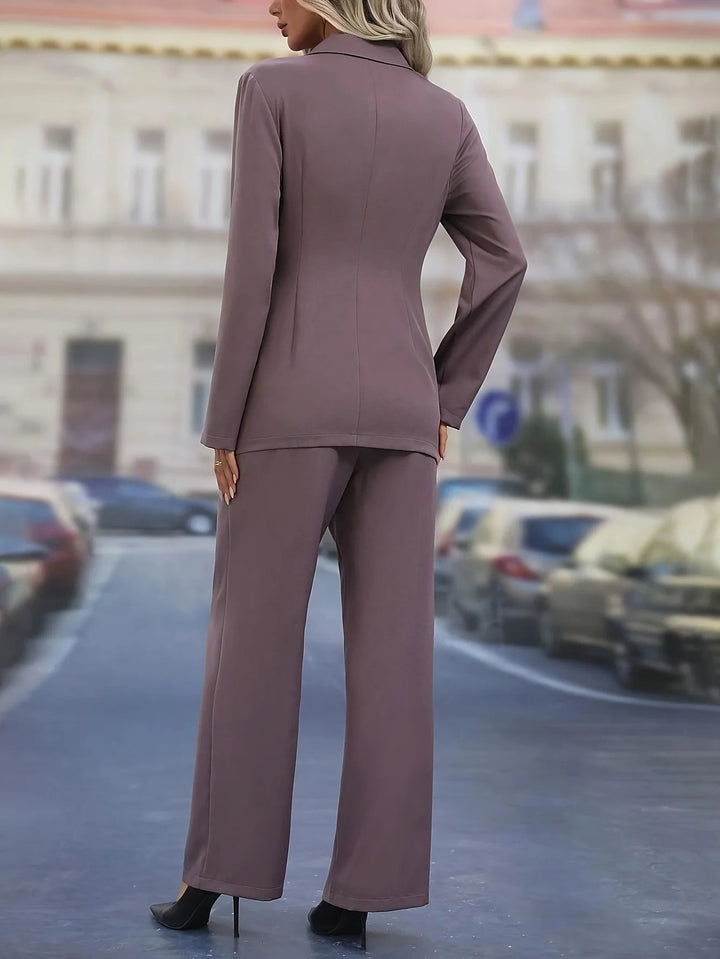 Women's Tailored Blazer Suit Set with Tie Waist Belt, view 5 - Elena Harper