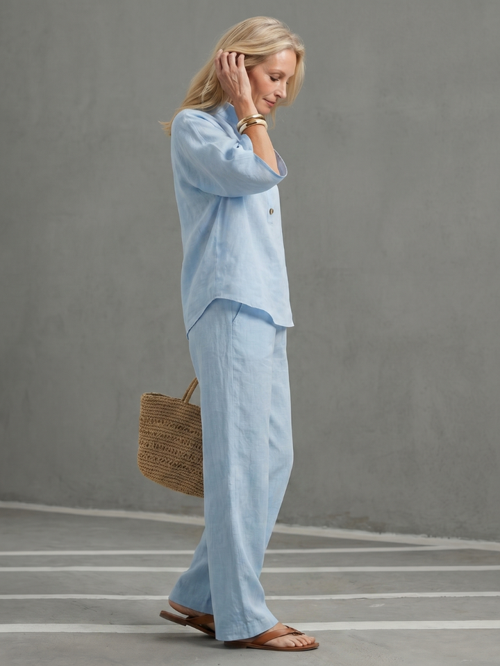 Amity Button Front Relaxed Tunic Trouser Set - Elena Harper