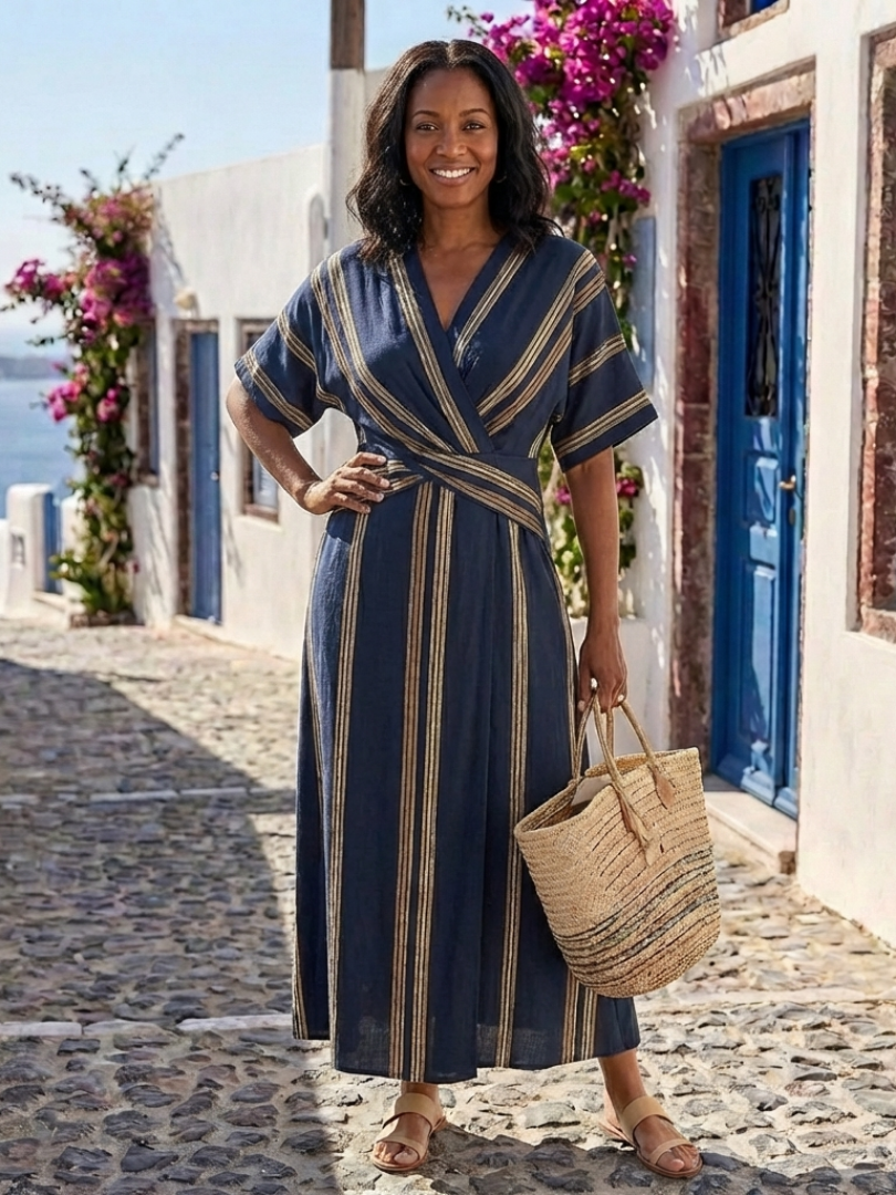 Saphira™  |  Striped Wrap Midi Dress