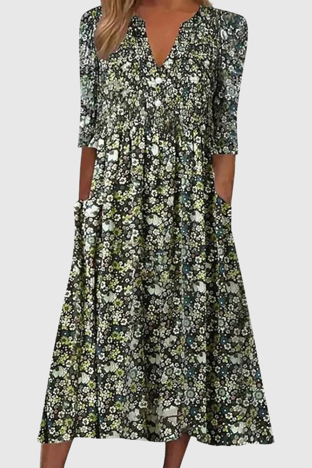 Marlow | Graceful V-Neck Elegance Midi Dress