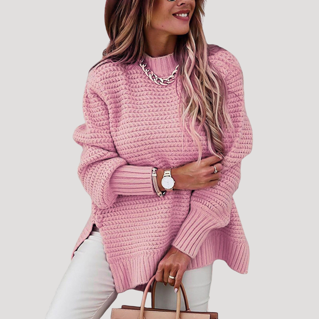 Women's Loose Knit Sweater with High Collar