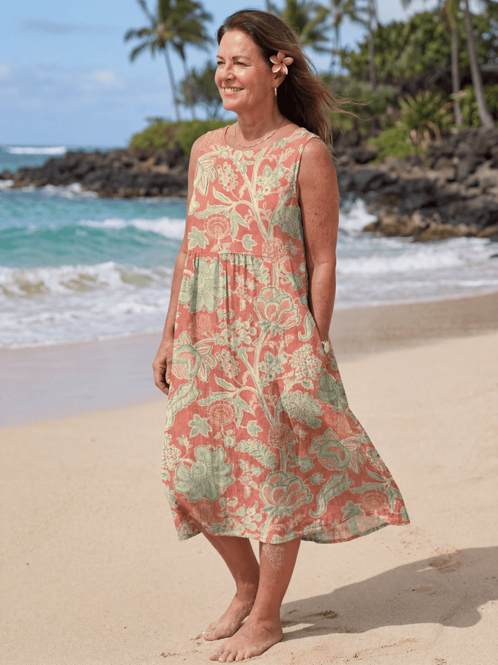 Emma & Rose Cape Town Maui™ Beach Midi Dress showing lightweight fabric, floral pattern, and relaxed fit for summer wear.